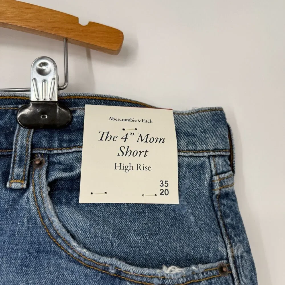 Abercrombie & Fitch Shorts The Dad Short High Rise Blue Denim Festival Size 36